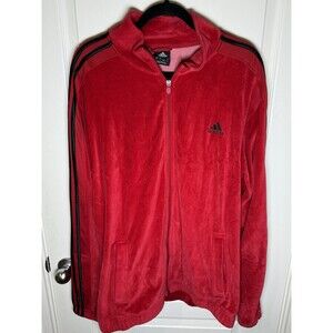 Adidas Red Velour Track Jacket Black Stripe Monogram Size L